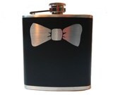 Bowtie Flask- alcohol, liquor, booze, wedding, bridal party, hip pocket- Personalized Custom - YOU pick COLOR, SIZE