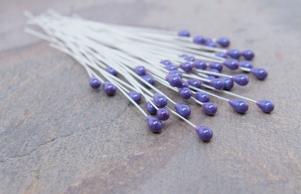 2" Head Pins with Grape Purple Shimmer JellyPins qty 6 bead wires