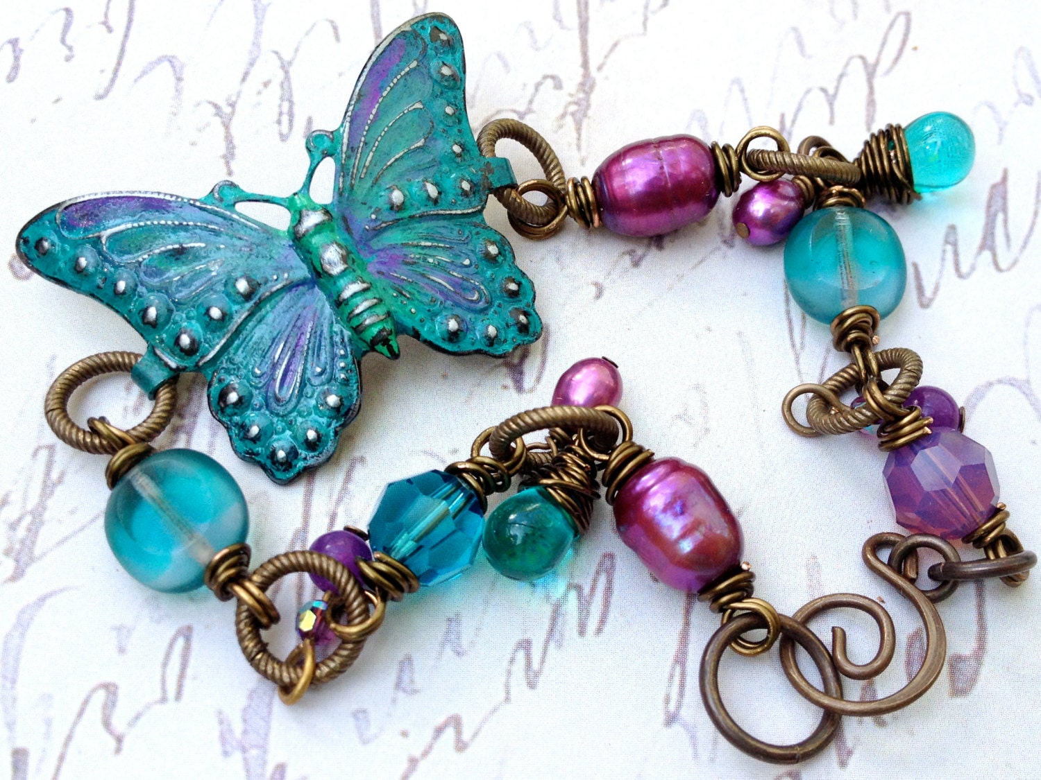 Beautiful Custom Patina'd Butterfly Artisan Bracelet  B513