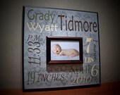 Birth Announcement Photo Frame, Baby Shower, Newborn, Baptism, Personalized Baby Art , New Mom Gift, Mothers Day, Nursery Decor