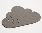Cloud Felt Coaster with punched rain detail - grey 100% 3mm wool felt - pygmycloud