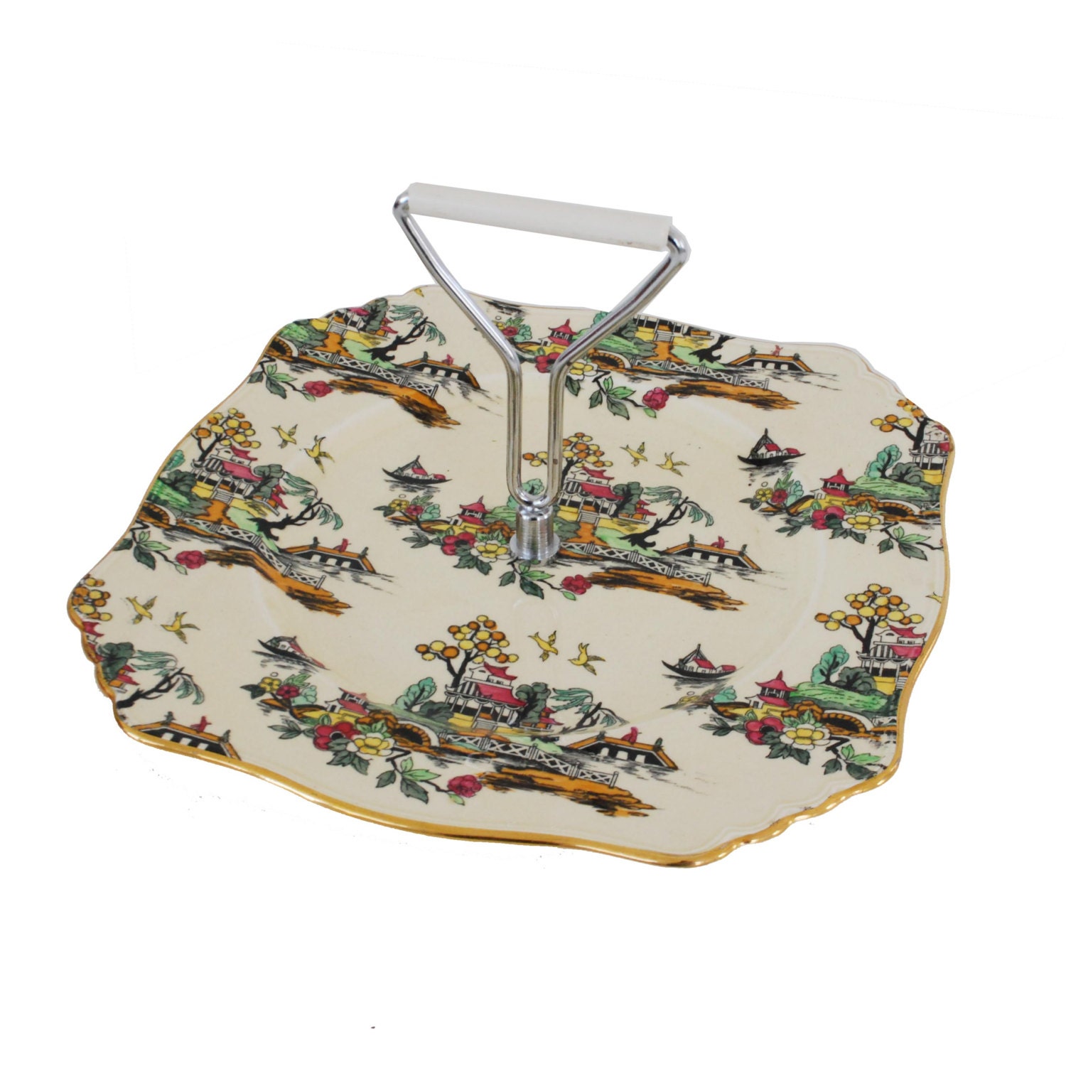 Royal Winton Pekin / Dessert Plate / Handled Dessert Tray / Server Tray