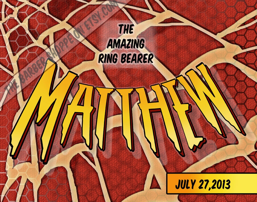 11x14 Personalized Ring Bearer gift poster in the style of Spiderman