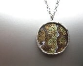 Gold Silver and Bronze Fabric Necklace Disco Pendant Handmade Jewelry