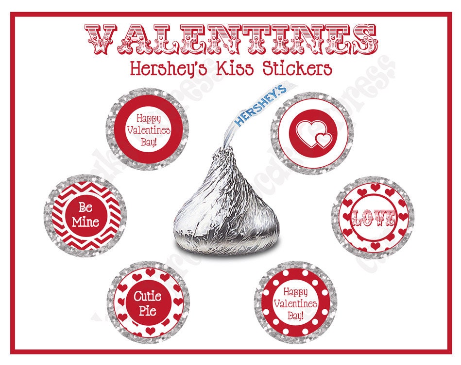 DIY Be Mine Valentines Party PRINTABLE Hershey's Kiss Labels stickers red white hearts Il_170x135