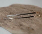 long sterling silver bar dangle earrings  half oxidized ombre style