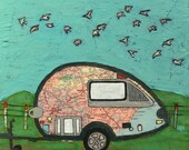 Southern Teardrop - -print of teardrop trailer with map of Southeast United States