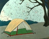 Sleeping Under the Great Bear- -print of tent camping under the night sky with constellations