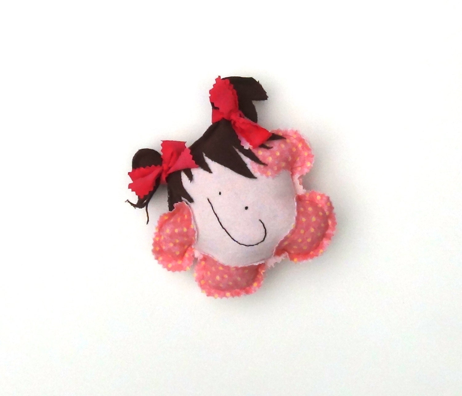 Small Pink Cloth Doll With Happy Face And Polka Dots "Hey, Judy" Handmade by GoHeyJudy