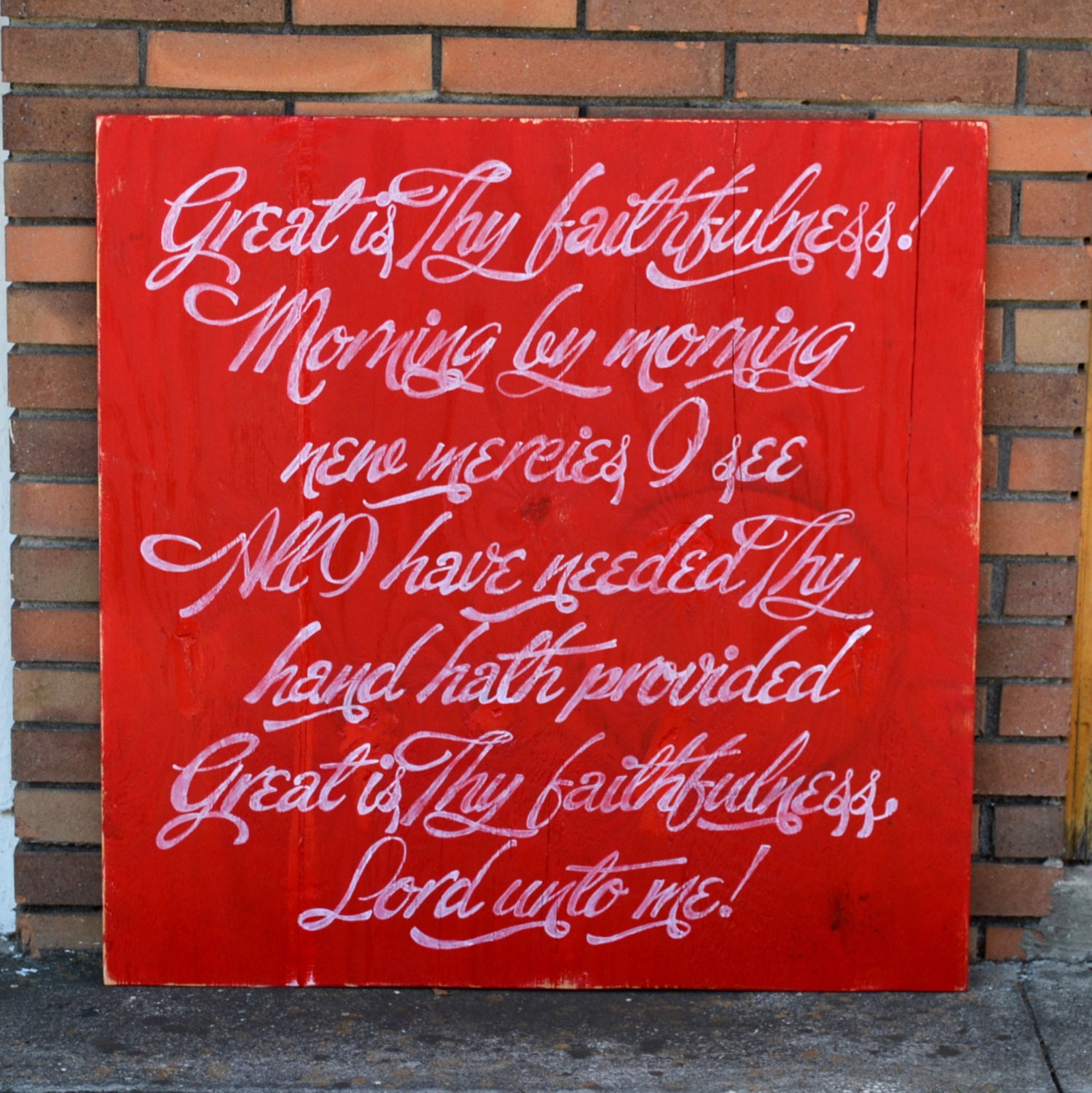 2 Sided Large Wooden Sign - Great is Thy Faithfulness / Joy to the World - Red/White, Distressed - many color options