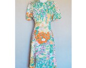 Vintage 1970's Polyester Dress Stephan Casuals Spring Easter Colors Floral Print Medium Large