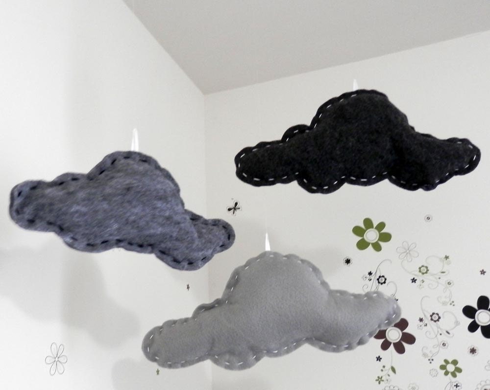 Floating Felt Clouds - Set of 3 Grey Felt Clouds