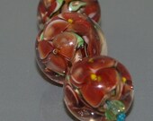 Red/Brown Multi Encased Florals Handmade Lampwork Glass Beads SRA FHFteamY3 CPteam  British Seller GBUK