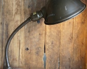 Vintage Light Industrial Gooseneck Lamp Brown Cast Iron Base Office Unique