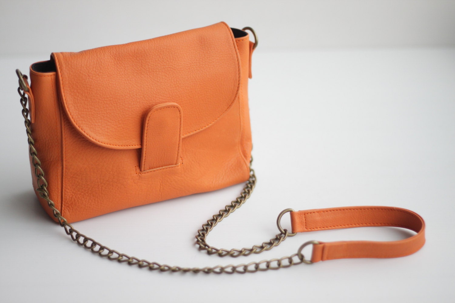 Mini Crossbody Bag with Chain and Leather Strap in Orange- The Roxy