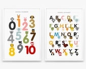 Children decor, Alphabet and Number Posters, Kids wall art animal 11x16 on A3 art poster