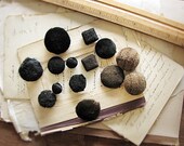vintage black covered buttons - pairs and orphans - mix lot - ragged velvet cloth covered buttons