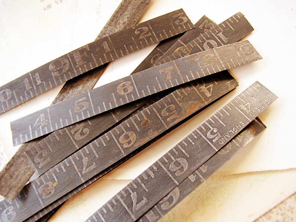 vintage antique steel measuring tape - etched number strips - 1800s found object supply - 3 pieces