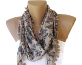 beige blue gray floral print fashion scarf , womens fashion accessories , spring summer , all seasons