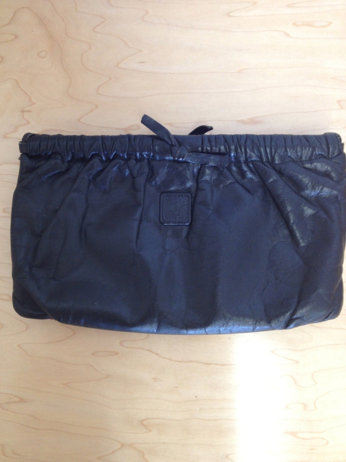Vintage ANNE KLEIN for CALDERON black leather clutch handbag