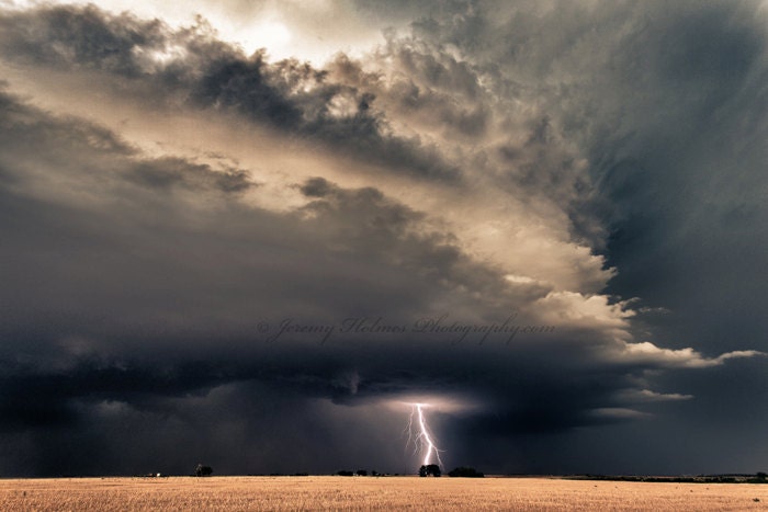 8x10 Fine art Print of a supercell thunderstorm with lightning bolt