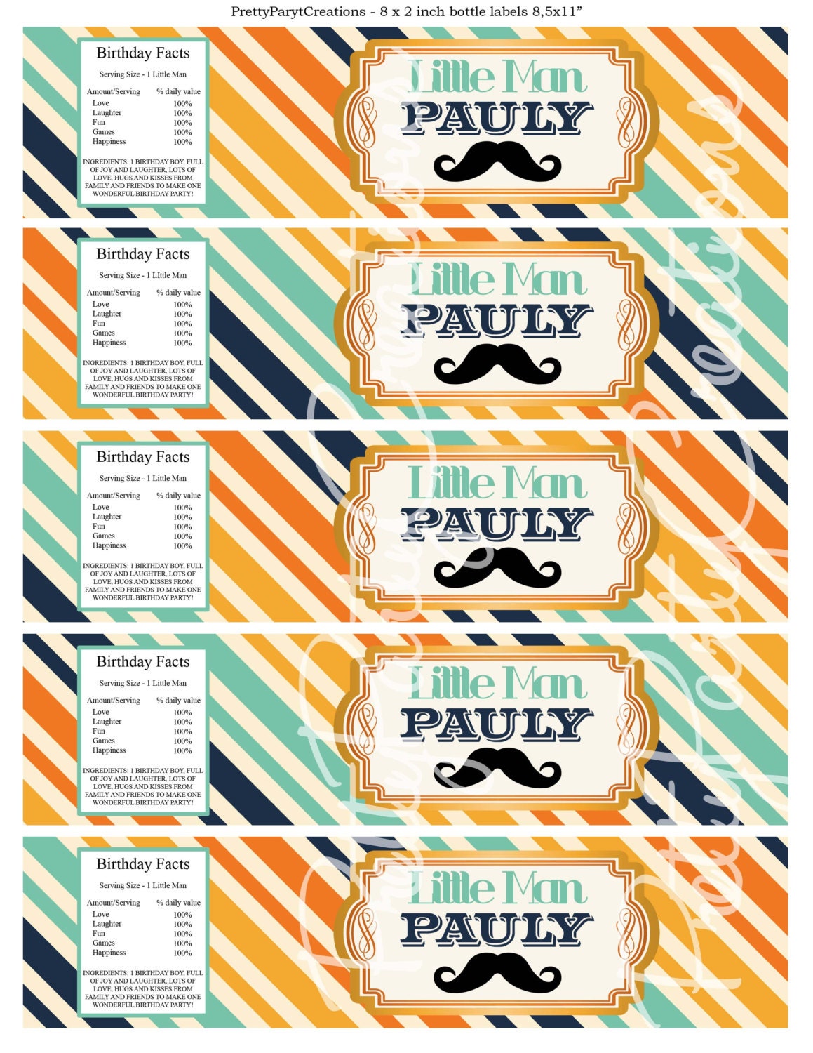 vintage MUSTACHE BASH water labels - YOU Print