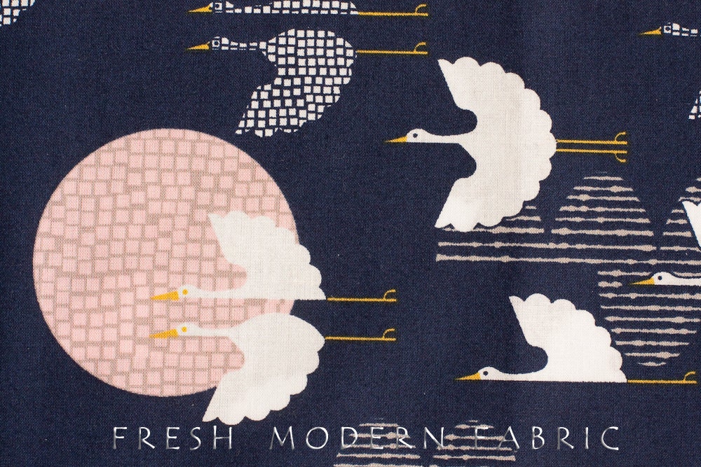 Half Yard Tsuru 1000 Cranes in Indigo, by Rashida Coleman Hale, 100% Organic Cotton, Cloud9 Fabrics