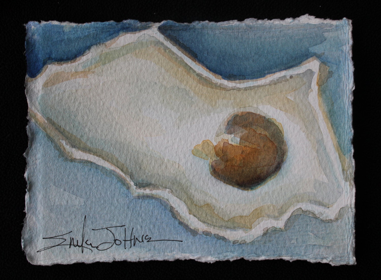 Oyster Shell Original water color painting approx.  5 x 6 3/4 Inches - coastal art - beach house- condo art - ocean