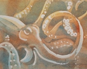 Octopus Original Water Color Painting approx. 5 1/2 x 7 1/2 Inches Sea Life - nautical art- coastal art