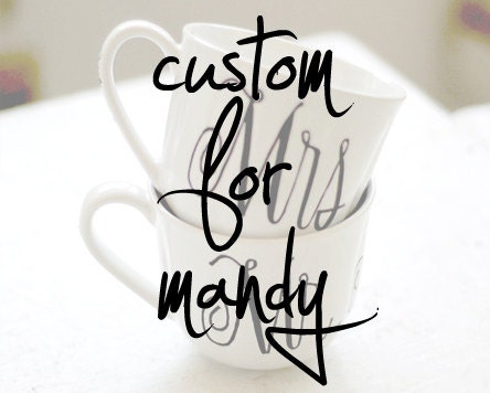 CUSTOM for MANDY - mr. and mrs. coffee mugs - wedding date on handle - set of two (2) black and white hand painted design