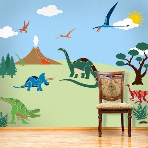 Dinosaur Wall Stencils for Childrens Room, Dinosaur Wall Mural with 26 Wall Stencils
