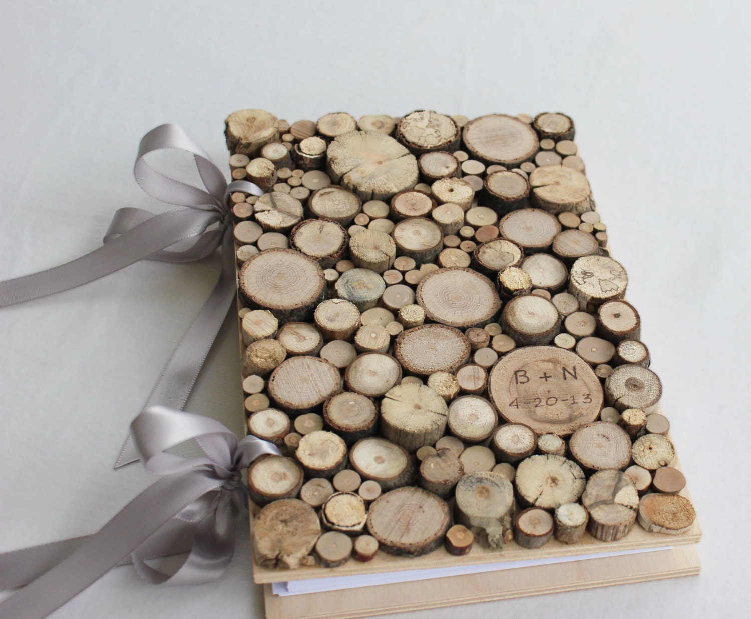 Winter Wedding Rustic wedding guestbook wood coin book with ribbon personalized for your Wedding - naturallyaspen