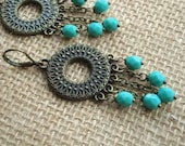 Bohemian Boho Mint Czech Glass Chandlier Bronze Earrings