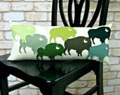 Buffalo Pride Shades of Green Wool Felt Throw Pillow in Ivory Cotton