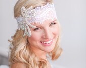 Anisette - Ivory Lace Bohemian Headpiece, Gatsby Art Deco Accessory, Bohemian Headpiece, Bridal Beaded Headpiece