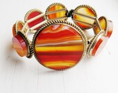 Antique Victorian Banded Agate Bracelet Gold Brass Scottish Agate Victorian Jewelry 1880s Antique Jewelry