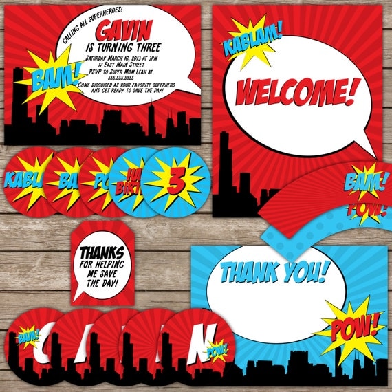 Superhero Party Collection (Includes Invitation and Thank You Card) Il_570xn