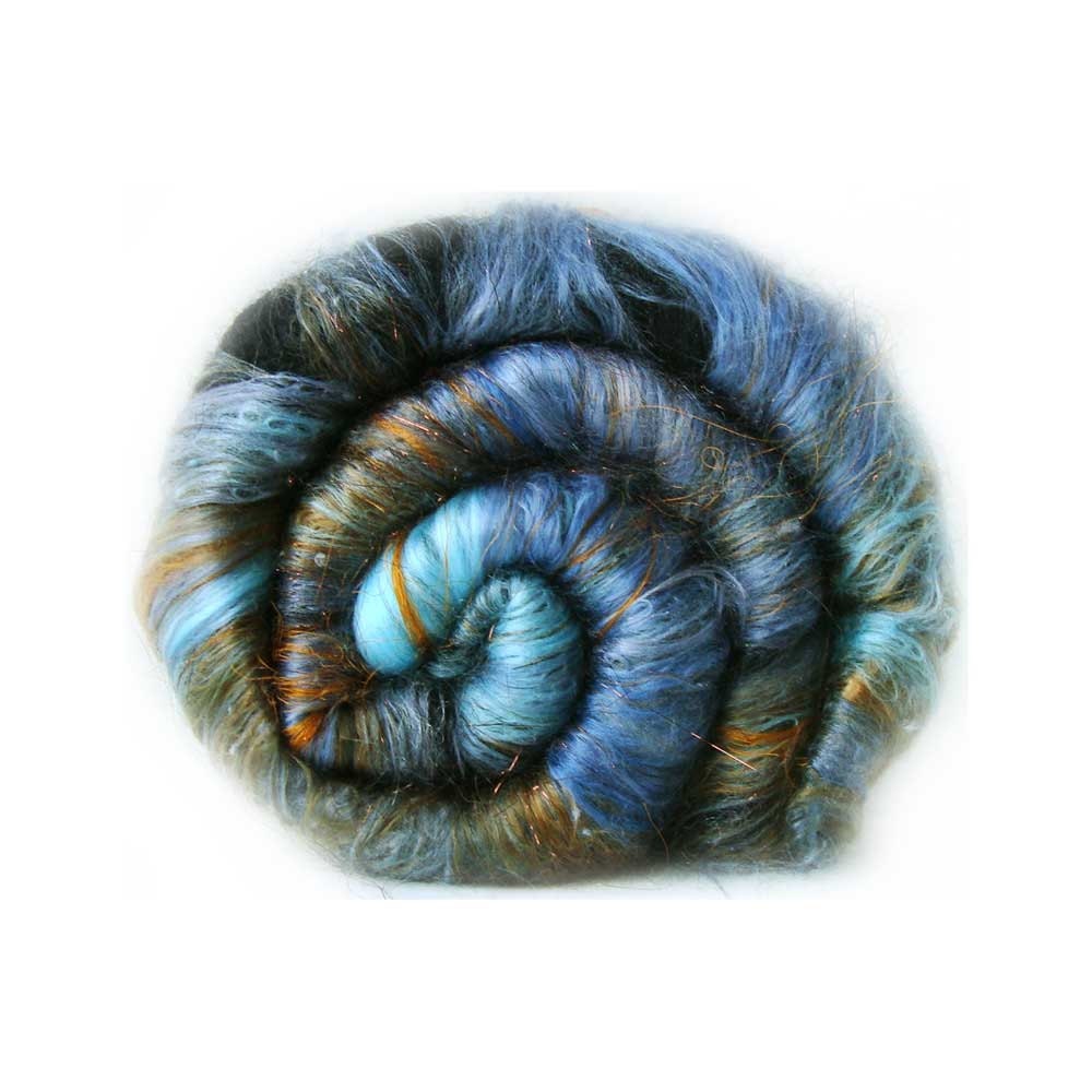 Phat Fiber batt MORLOCK NIGHT Steampunk 4.2oz merino silk firestar tencel milk silk noil sari silk angelina