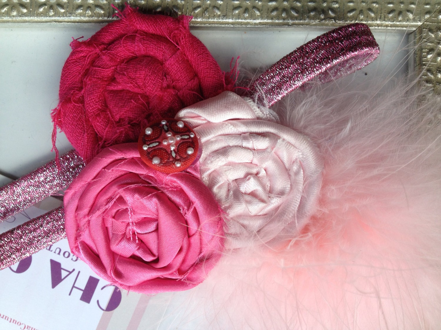Gorgeous Posh The Gabby Light Pink and Hot Pink pearl rosette flower Headband Baby & girls photograpy prop Bow Rosette