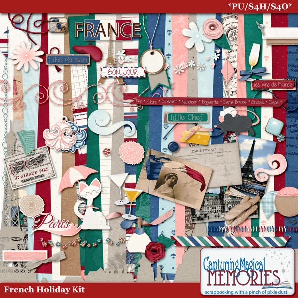 French Holiday Digital Scrapbook Kit