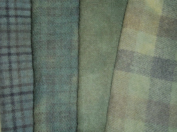 Hand Dyed Wool Fabric for Rug Hooking and Appliqué 4 Eighths Bundle TEXTURED GREENS