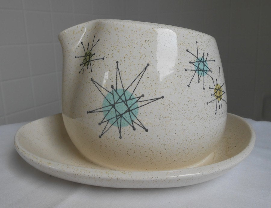 Franciscan STARBURST Gravy or Sauce Boat  AToMiC . Mint . go crazy . use as planter
