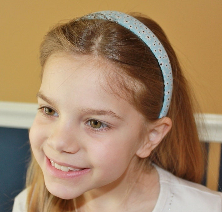 My Doll and Me Matching Headband Set - Light Blue with White Daisies