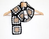 Granny Square Scarf / Brown - Black - Grey - White - cream  / Valentines days / Mother's Day Gift