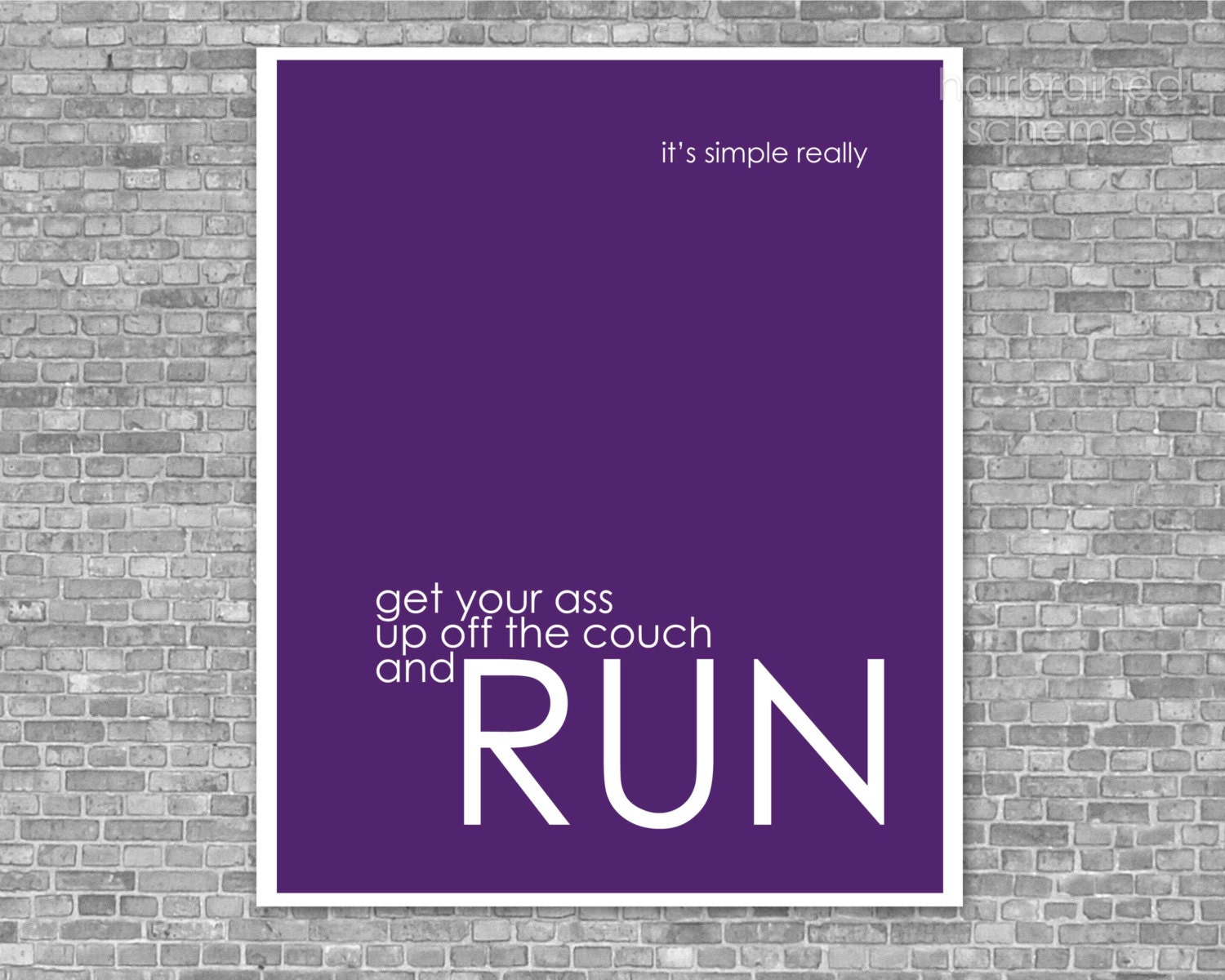 Exercise Running Poster - It's Simple Really - Fitness Inspirational Funny Modern Print Quote Typography Royal Purple