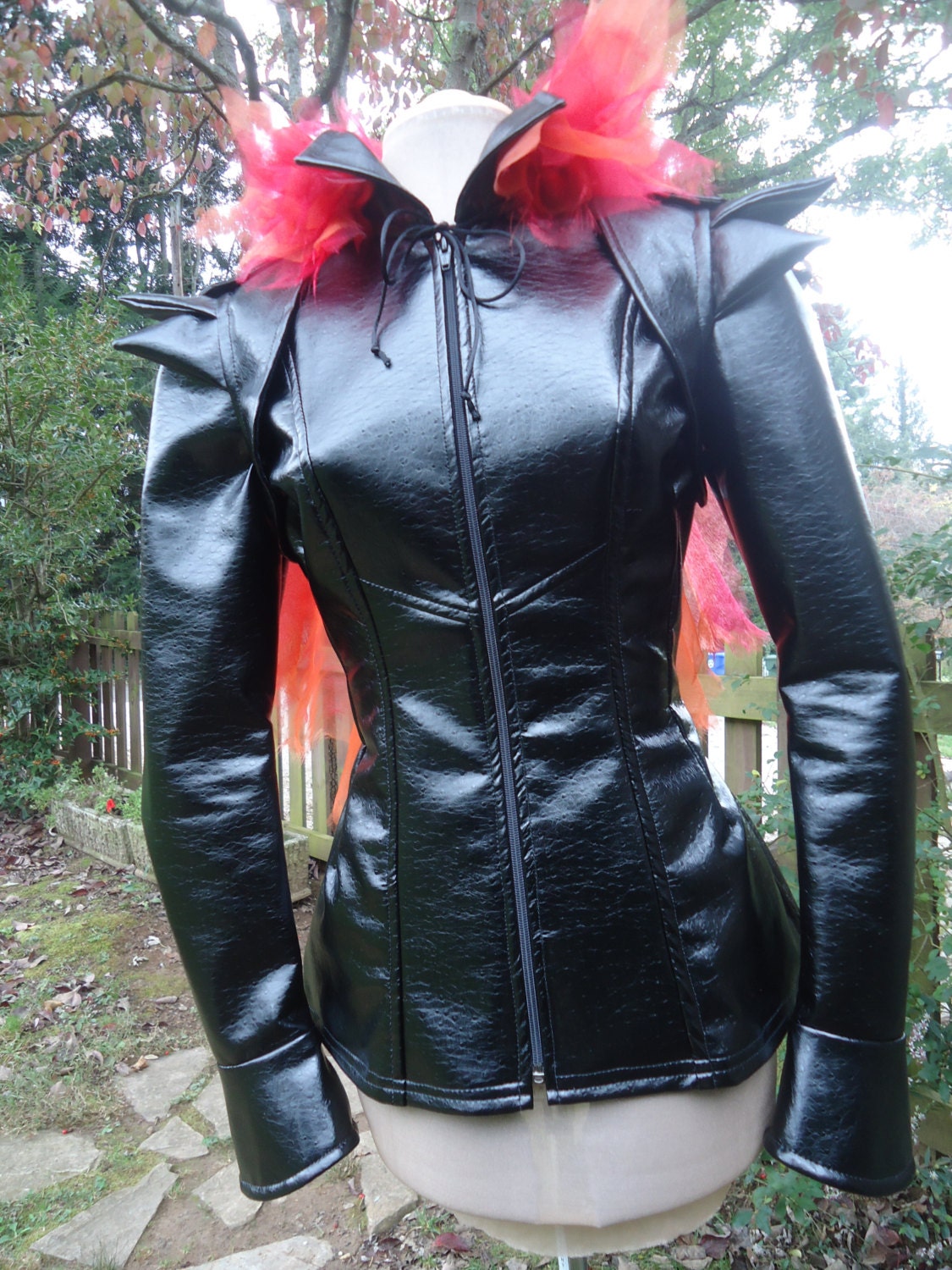 Hunger Games Katniss Everdeen 'Girl on Fire' costume black velvet snakeskin jacket / fire cape / Custom Order