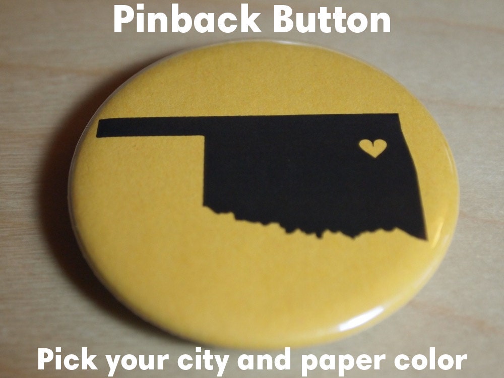 Oklahoma Heart Button - pick your heart location & background color Il_170x135