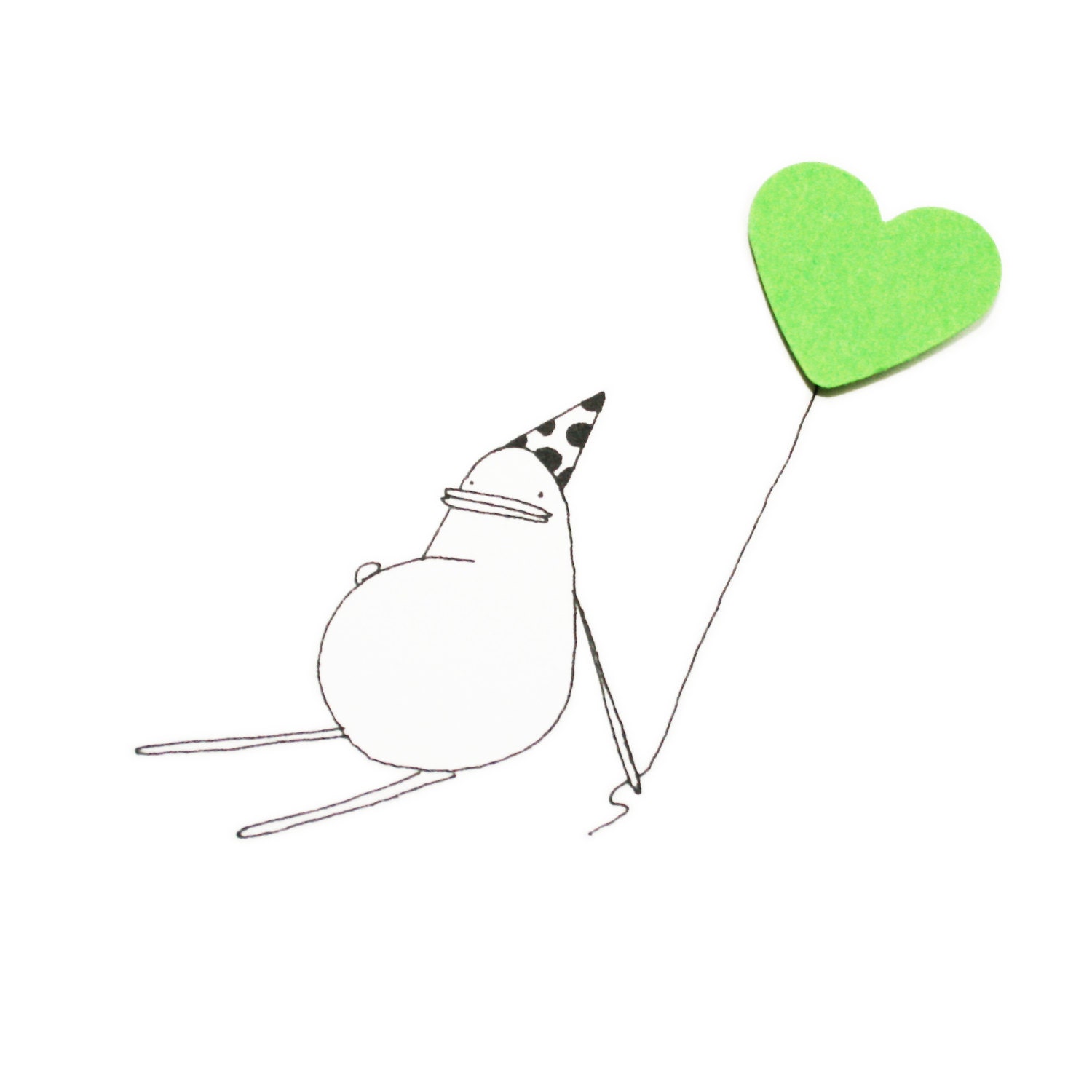 Birthday Greeting Card - Happy Birthday Poosac with Green Love Heart Balloon, Birthday Party, Birthday Hat, Polkadot, Neon