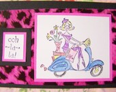 Ooh la la Handmade Notecards Girly Notecards Pink Black Purple Blue Blank Set of Six with Envelopes Free Shipping