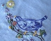 Custom Embroidered Vintage Wedding Handkerchief - Hand Embroidery - 2 lines plus large design/extra detail